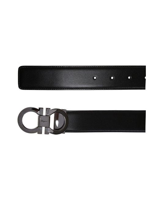 Ferragamo Black Gancini Buckled Reversible Belt for men