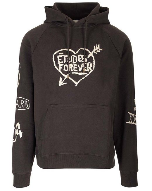 Etudes Studio Gray Graphic Embroidered Drawstring Hoodie for men
