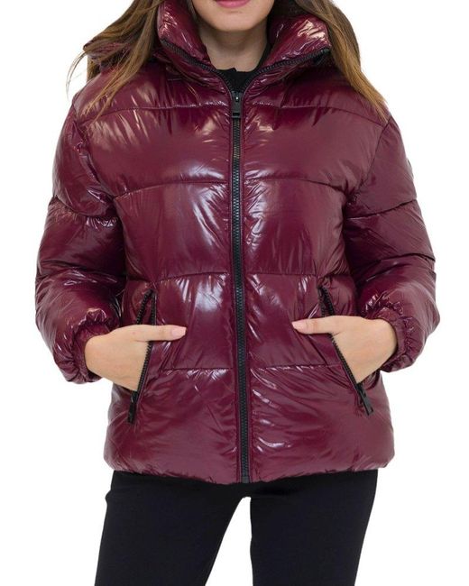 MICHAEL Michael Kors High Shine Puffer Hooded Jacket in Red Lyst