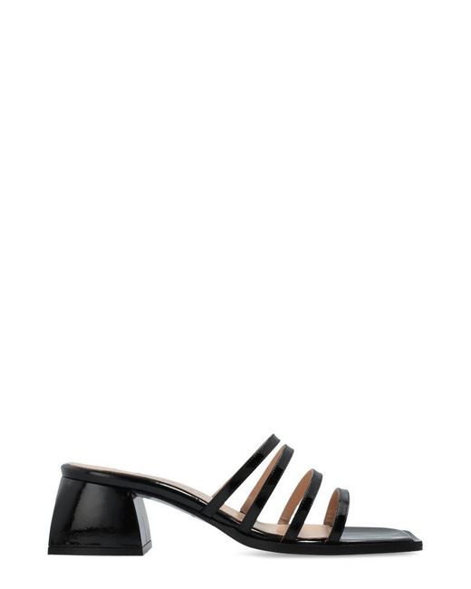 NODALETO Black Strappy Block Heel Sandals