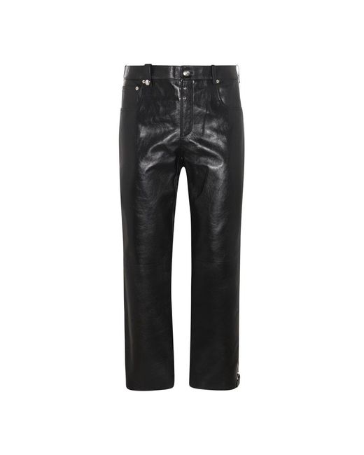 Alexander McQueen Black Leather Biker Pants in Grey for Men | Lyst UK