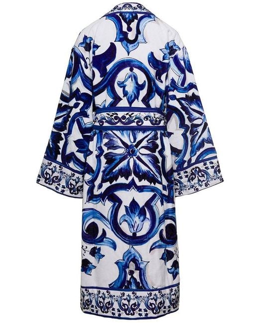Dolce & Gabbana Blue Terry Batch Robe
