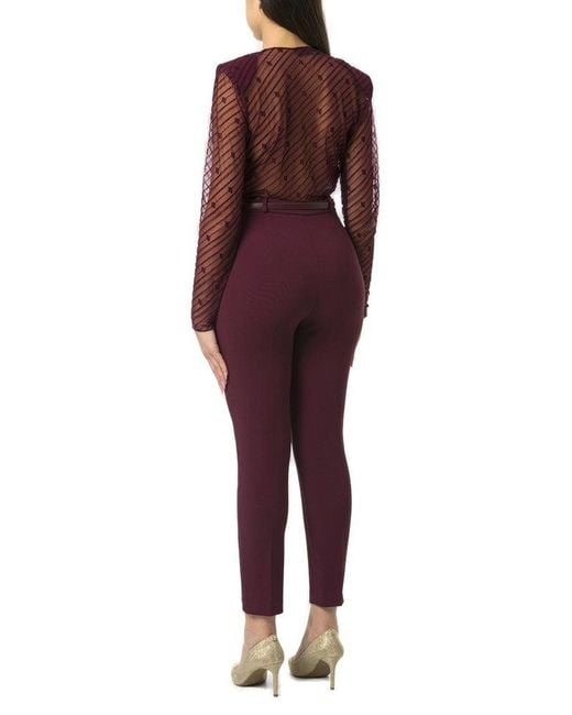 Elisabetta Franchi Red Diagonal Pattern Flocked Tulle Combined Jumpsuit
