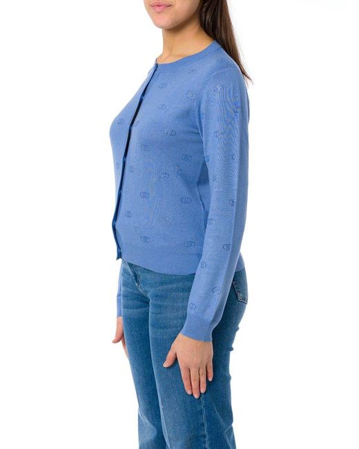 Liu Jo Blue Logo-embellished Button-up Cardigan