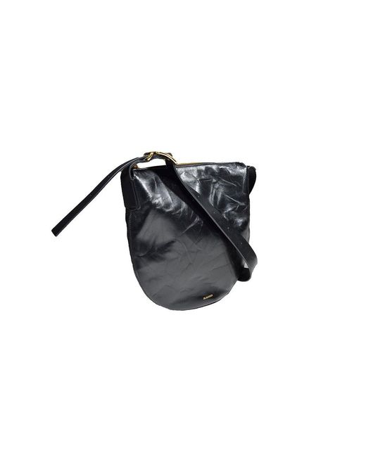 Jil Sander Black Logo Detailed Small Moon Shoulder Bag