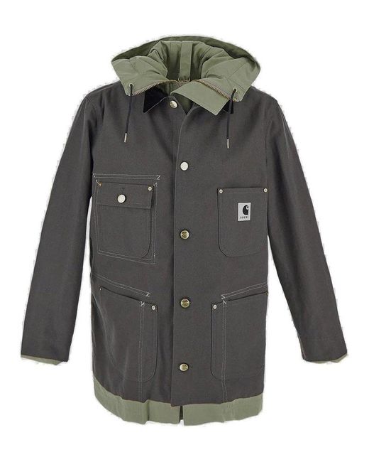 Sacai Gray X Carhartt Wip Reversible Hooded Jacket for men