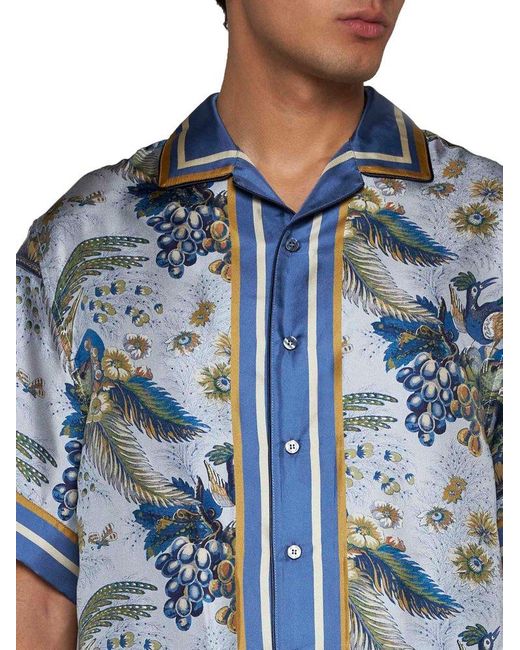 Etro Blue Print Silk Shirt for men