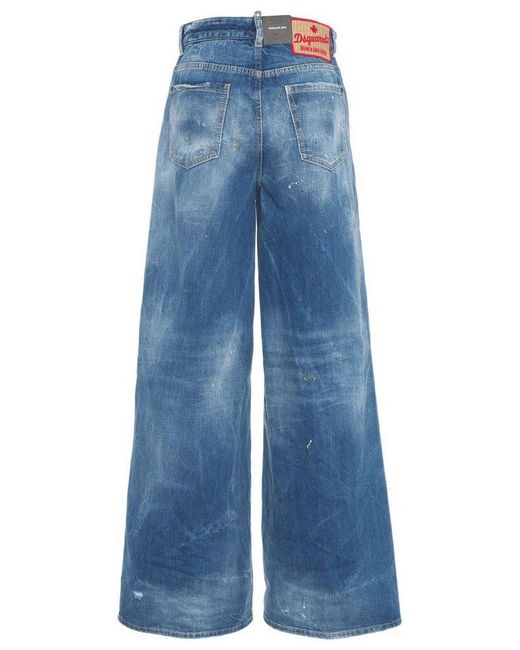 DSquared² Blue Wide-Leg Distressed Jeans