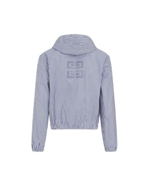 Givenchy Blue Logo Embroidered Striped Hooded Windbreaker for men
