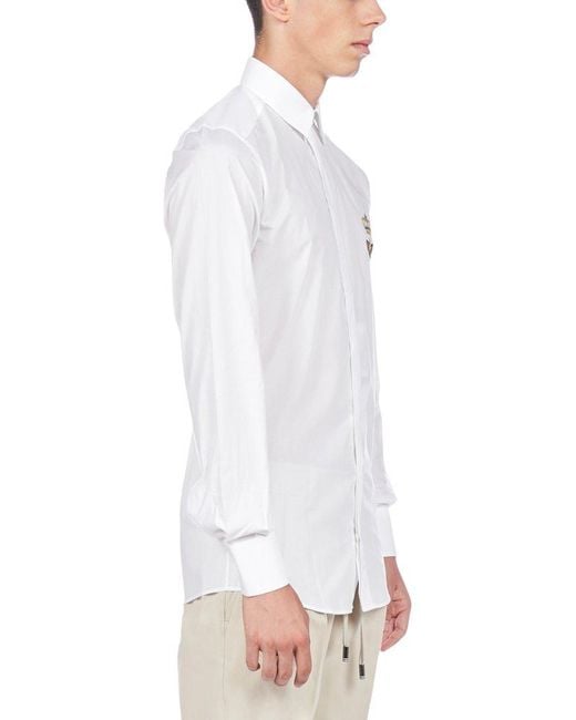 Dolce & Gabbana White Logo Embroidered Shirt for men
