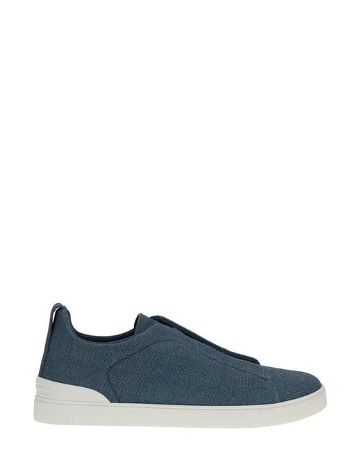 Zegna Blue Triple Stitch Sneakers for men