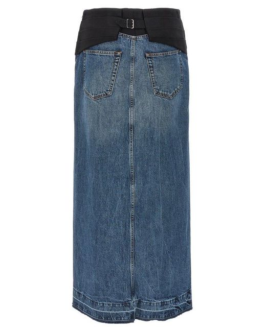 Stella McCartney Blue Front-slit Frayed-edge Denim Maxi Skirt