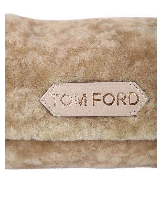 Tom Ford Black Logo Patch Shearling Shoulder Bag