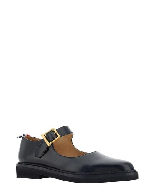 Thom Browne Black Round Toe Buckle-Strap Ballerina Shoes