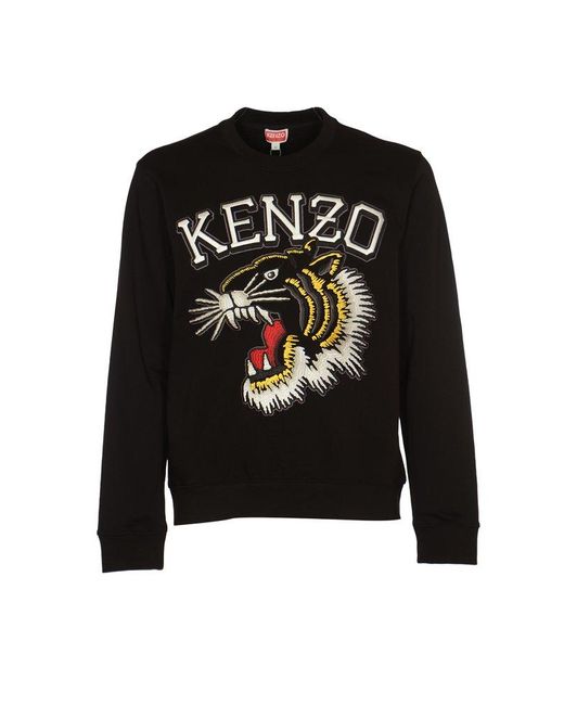 KENZO Black Varsity Tiger Crewneck Sweatshirt for men