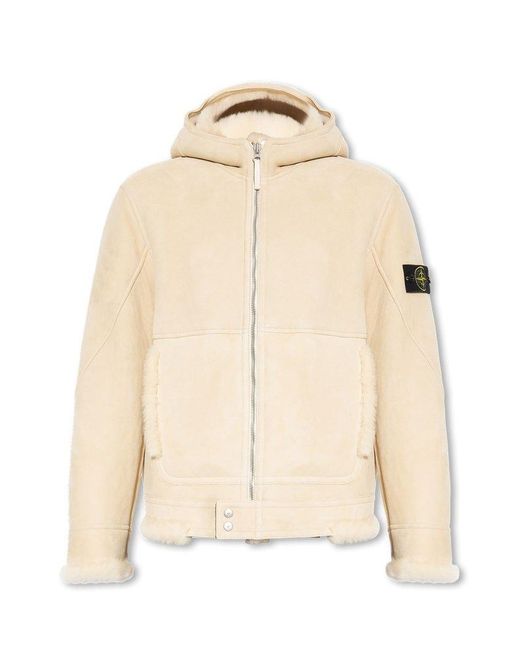 Stone Island Shearling Detailed Zipup Jacket in Natural for Men Lyst