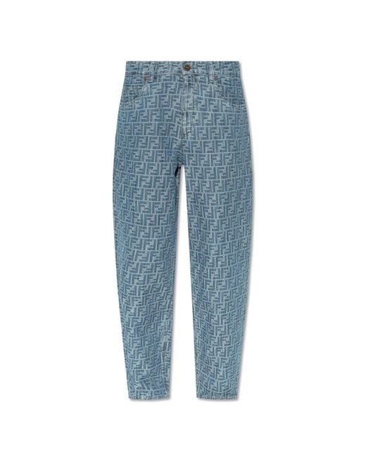 Fendi Ff Jacquard Long Jeans in Blue | Lyst
