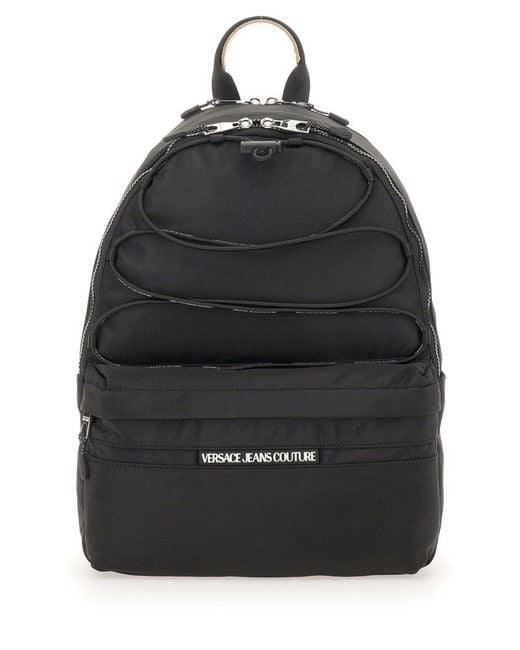 Versace Black Logo Patch Zip-around Backpack for men