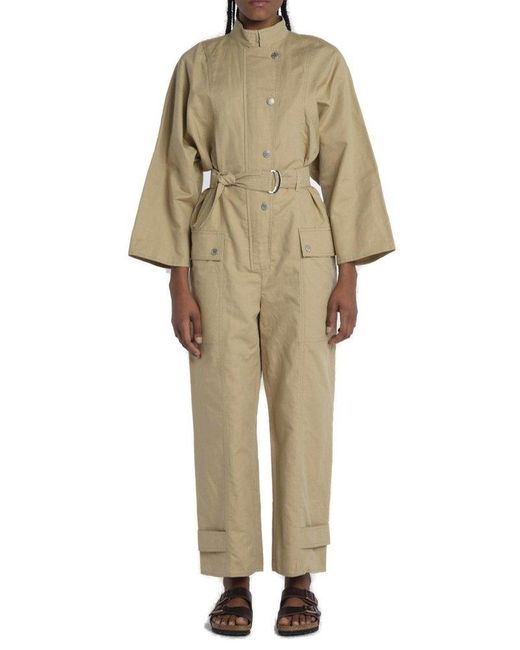 Weekend by Maxmara Natural Buttoned Belted Long-sleeved Jumpsuit