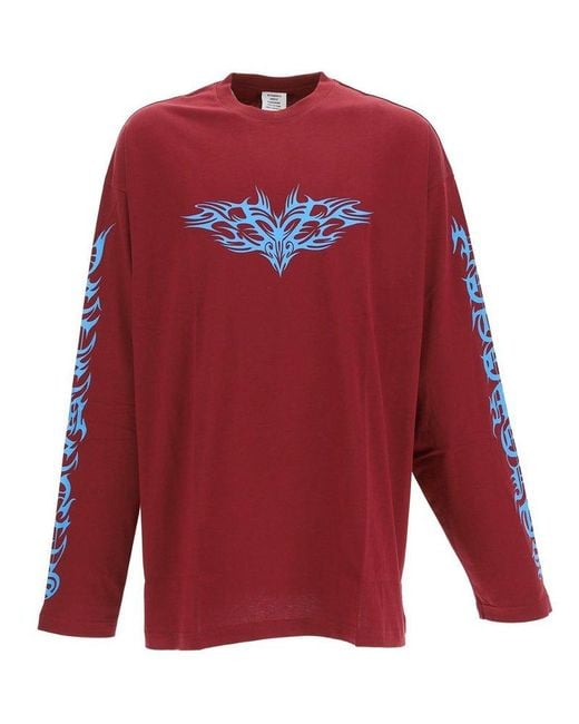 Vetements Red Gothic Logo Printed Long-sleeved T-shirt for men