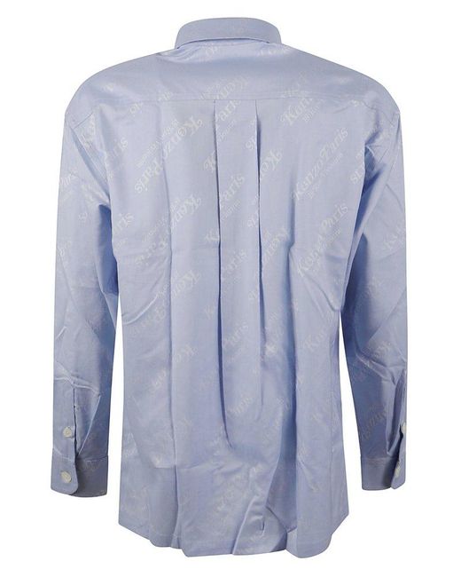 KENZO Blue Logo Printed Buttoned Shirt for men
