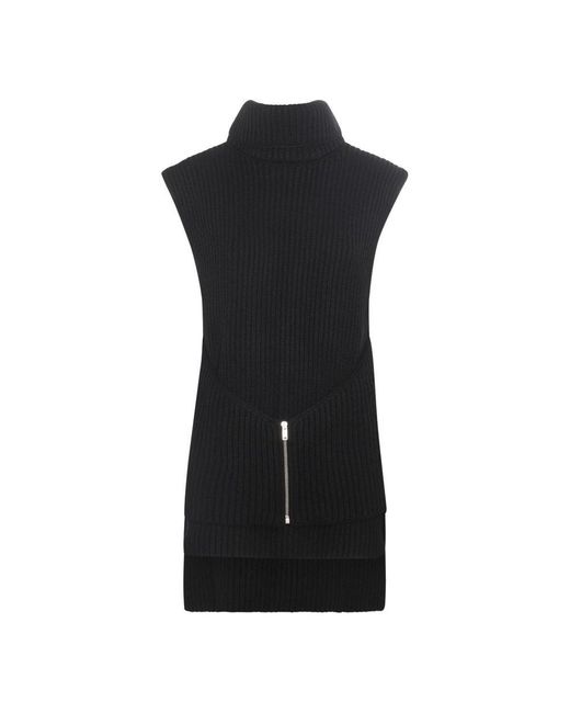 Jil Sander Highneck Ribknit Vest in Black Lyst