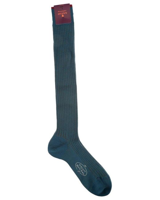 Gallo Blue Ribbed Knee-High Socks for men