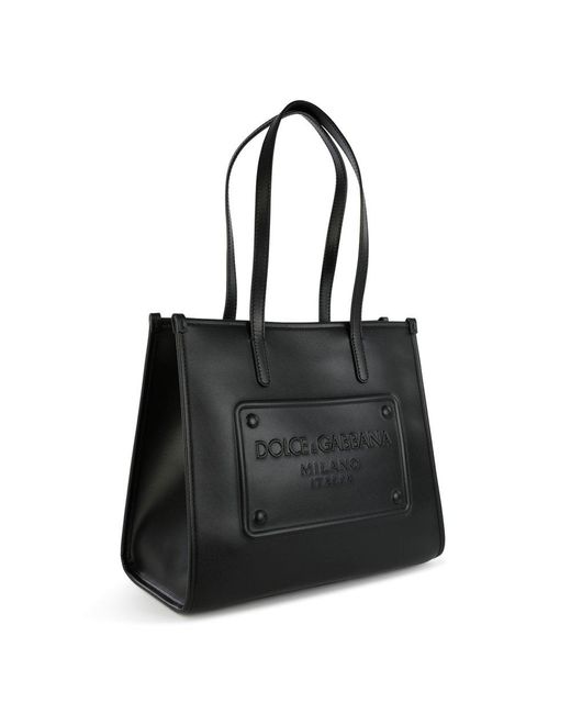 Dolce & Gabbana Black Embossed Plaque Tote Bag for men