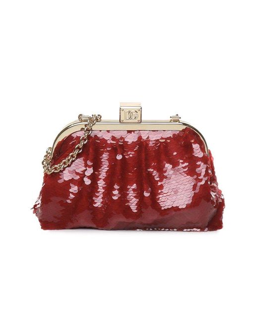Dolce & Gabbana Red Sequined Embellished Clutch Bag