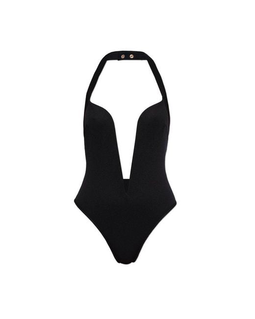 Balmain Black Plunging V-neck One-piece Swimsuit