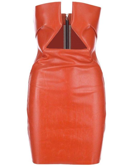 Rick Owens Orange Faux-leather Strapless Dress
