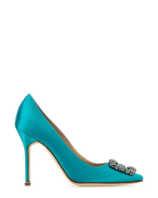 Manolo Blahnik Blue Hangisi Embellished Satin Pumps
