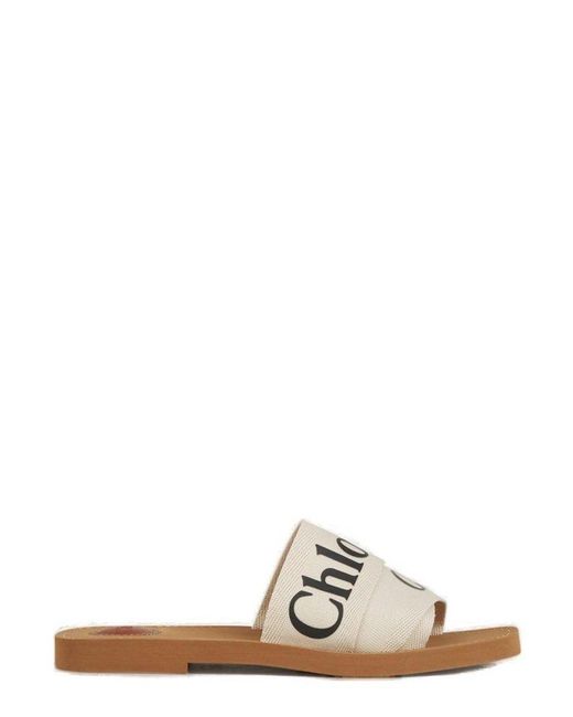 Chloé Natural Logo Printed Slip-on Sandals