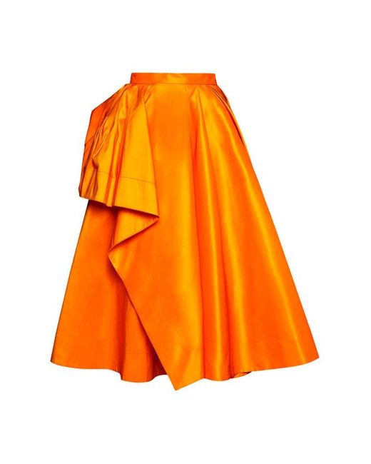 Alexander McQueen Orange Asymmetric Taffeta Midi Skirt