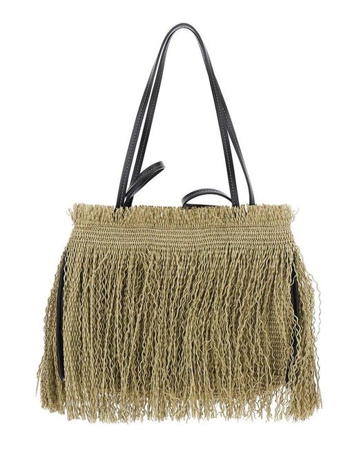 Anita Bilardi Metallic Shopper With Fringe Design Tote