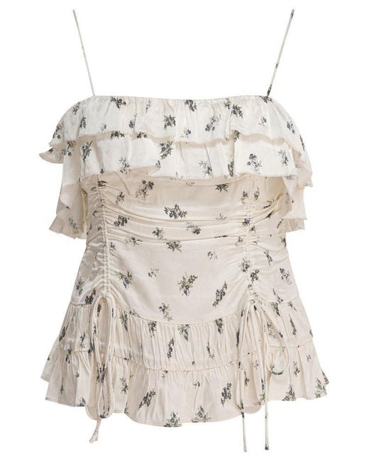 Ganni Natural Printed Satin Slip Top