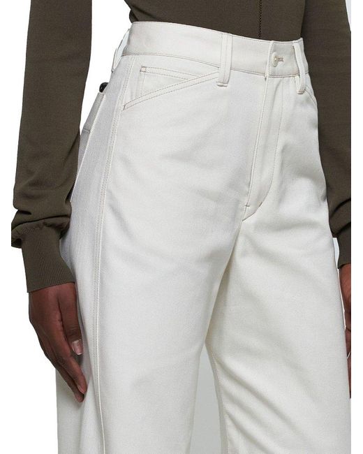 Lemaire White Contrast Stitching Tapered Jeans
