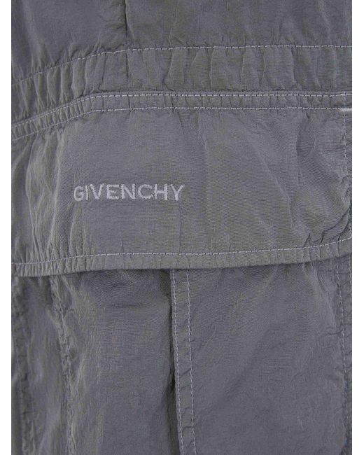Givenchy Gray Logo Embroidered Cargo Shorts for men