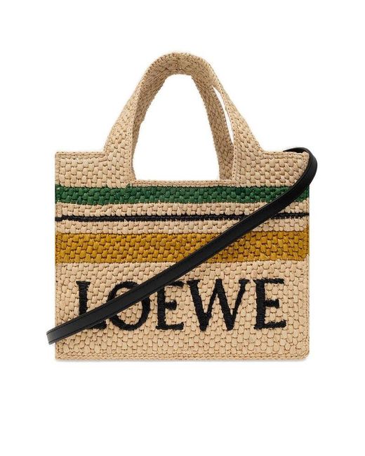 Loewe Metallic Logo Embroidered Striped Small Tote Bag