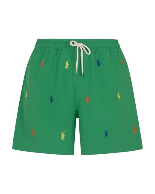 Polo Ralph Lauren Green Polo Pony Drawstring Swim Shorts for men