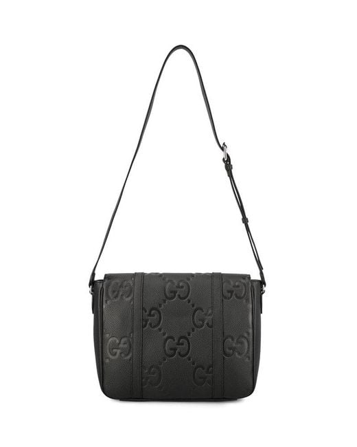 Gucci Black Jumbo GG Medium Logo-debossed Full-grain Leather Messenger Bag for men