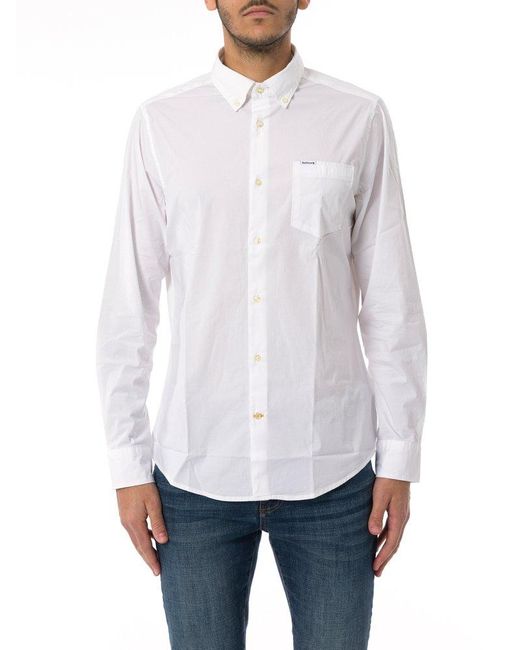 Barbour White Chest Pocket Long-sleeved Shirt for men