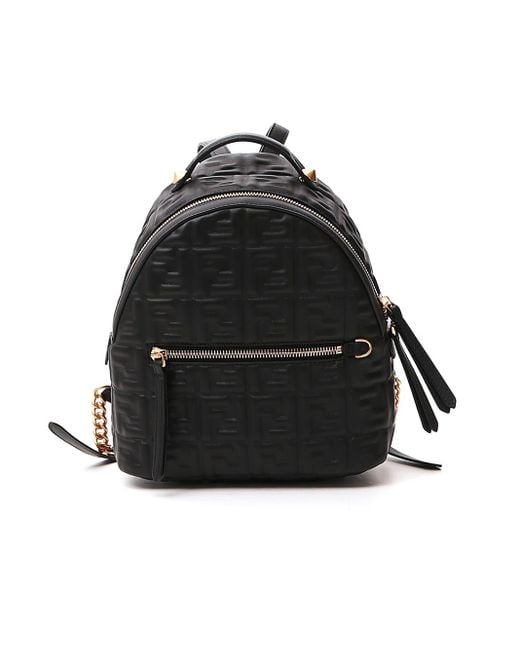 Fendi Black Ff Logo Embossed Mini Backpack