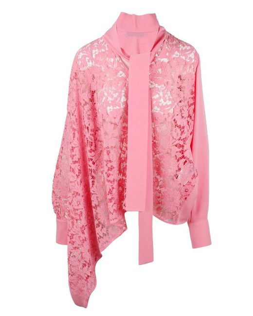 Valentino Pink Asymmetric Heavy Lace Blouse