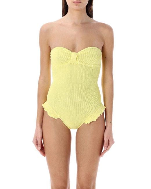 Reina Olga Yellow Ruffled Strapless Swimsuit