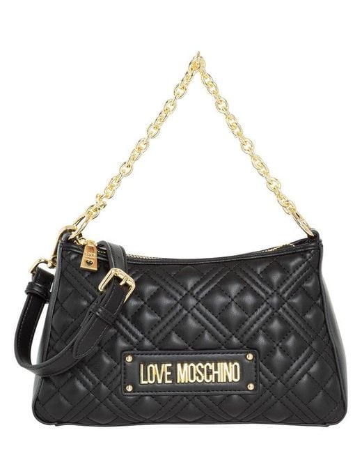 Love Moschino Logo-lettering Plaque Chain-link Shoulder Bag in Black ...