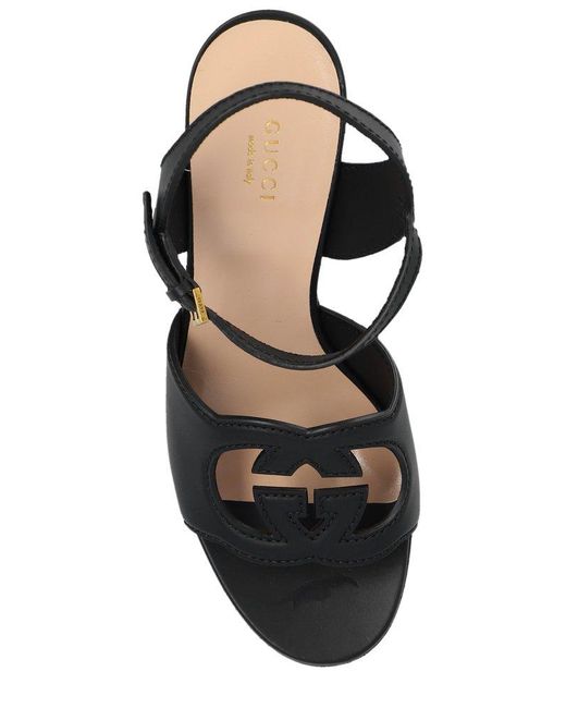 Gucci Black Cutout Platform Heeled Sandals