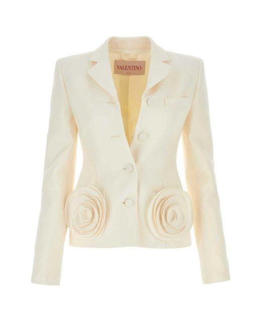 Valentino Natural Rose-detailed Single-breasted Blazer