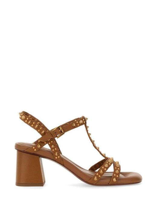 Ash Brown Janice Stud-embellished Slingback Sandals
