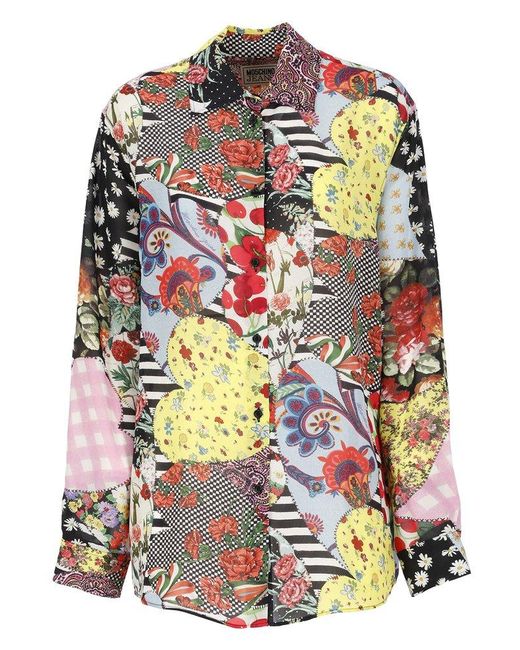 Moschino Gray Jeans Pattern Printed Long-sleeved Shirt